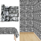Party Greeting Brick Stone Wall Tablecloth Roll | 100ft x 51in Disposable Medieval Backdrop & Table Cover