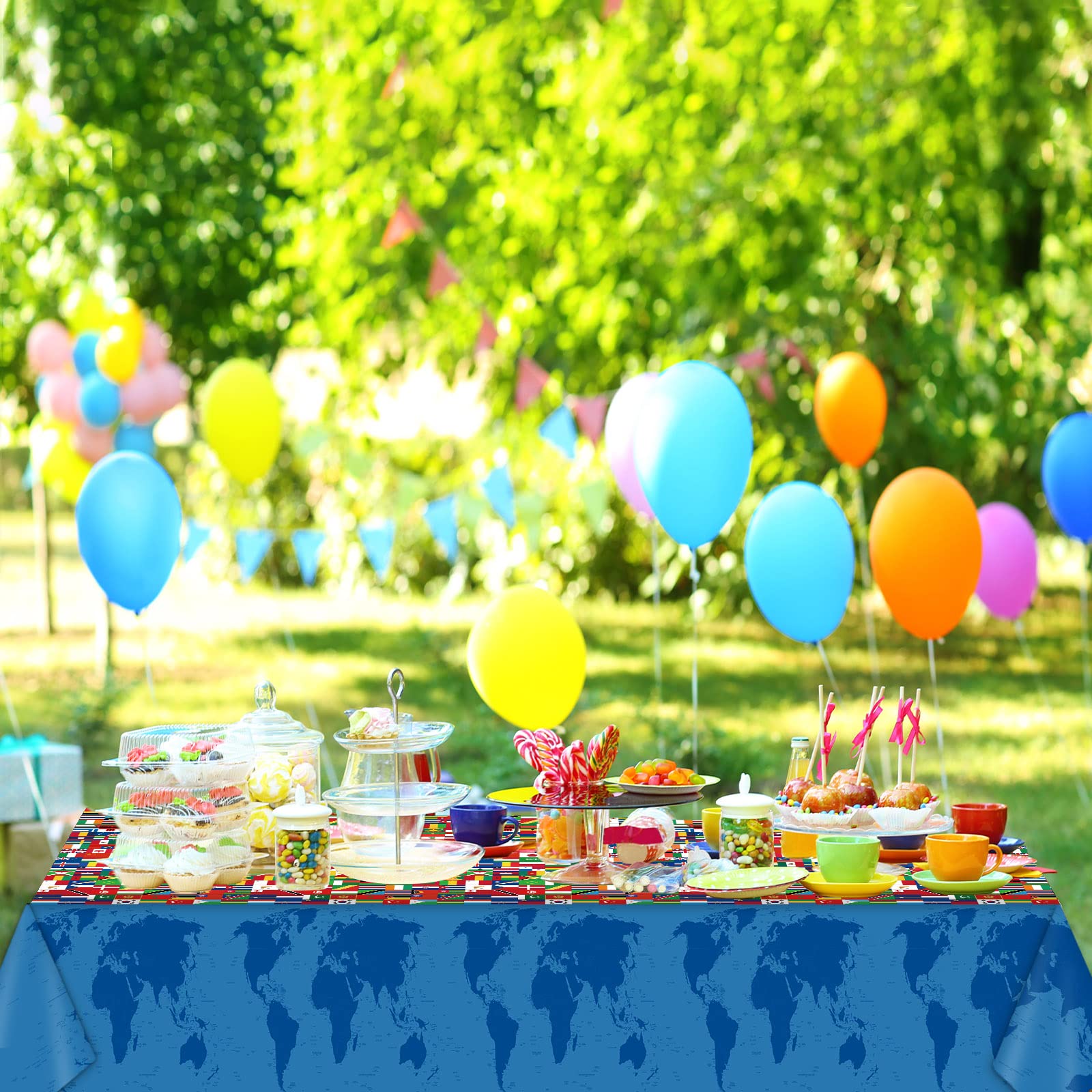 Party Greeting 3-Piece International Flags Tablecloth Set | World Flag Disposable Table Covers