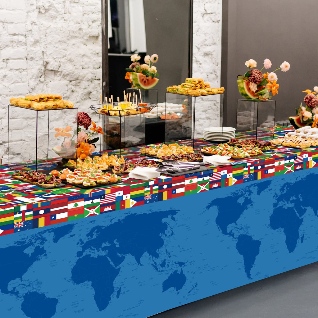 Party Greeting 3-Piece International Flags Tablecloth Set | World Flag Disposable Table Covers