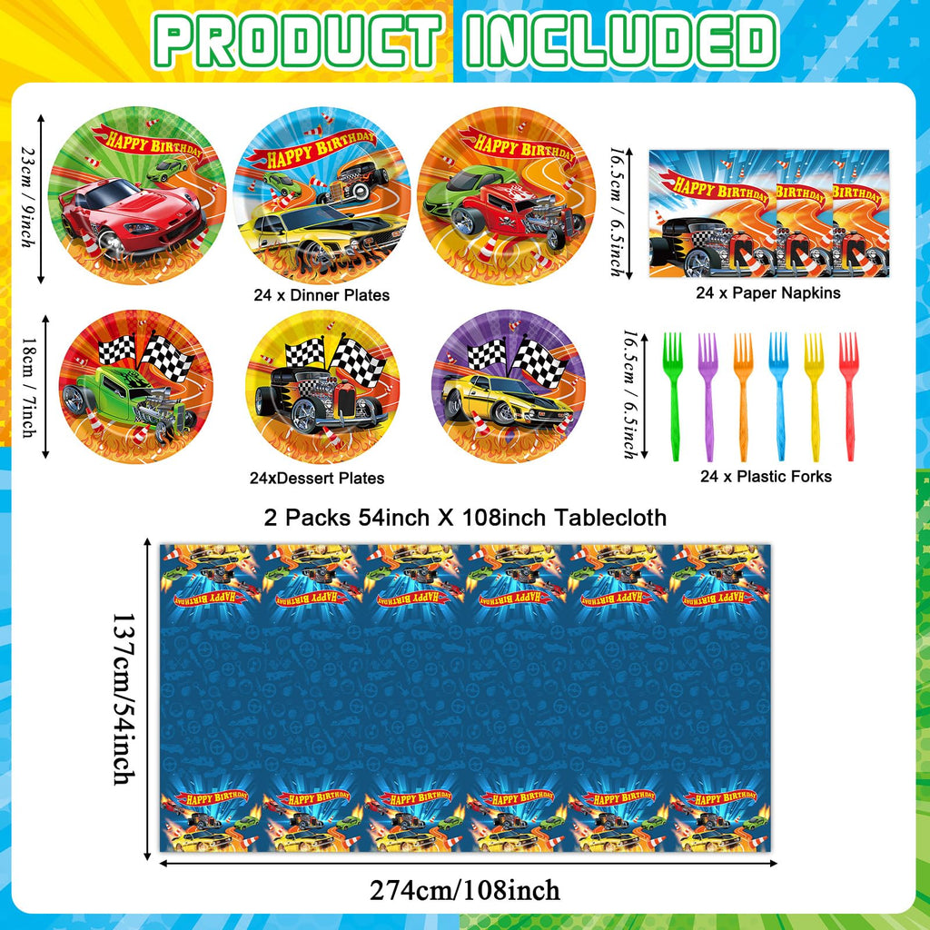 98 Pcs Race Car Party Supplies – 24 Guests Tableware Set | Party Greeting