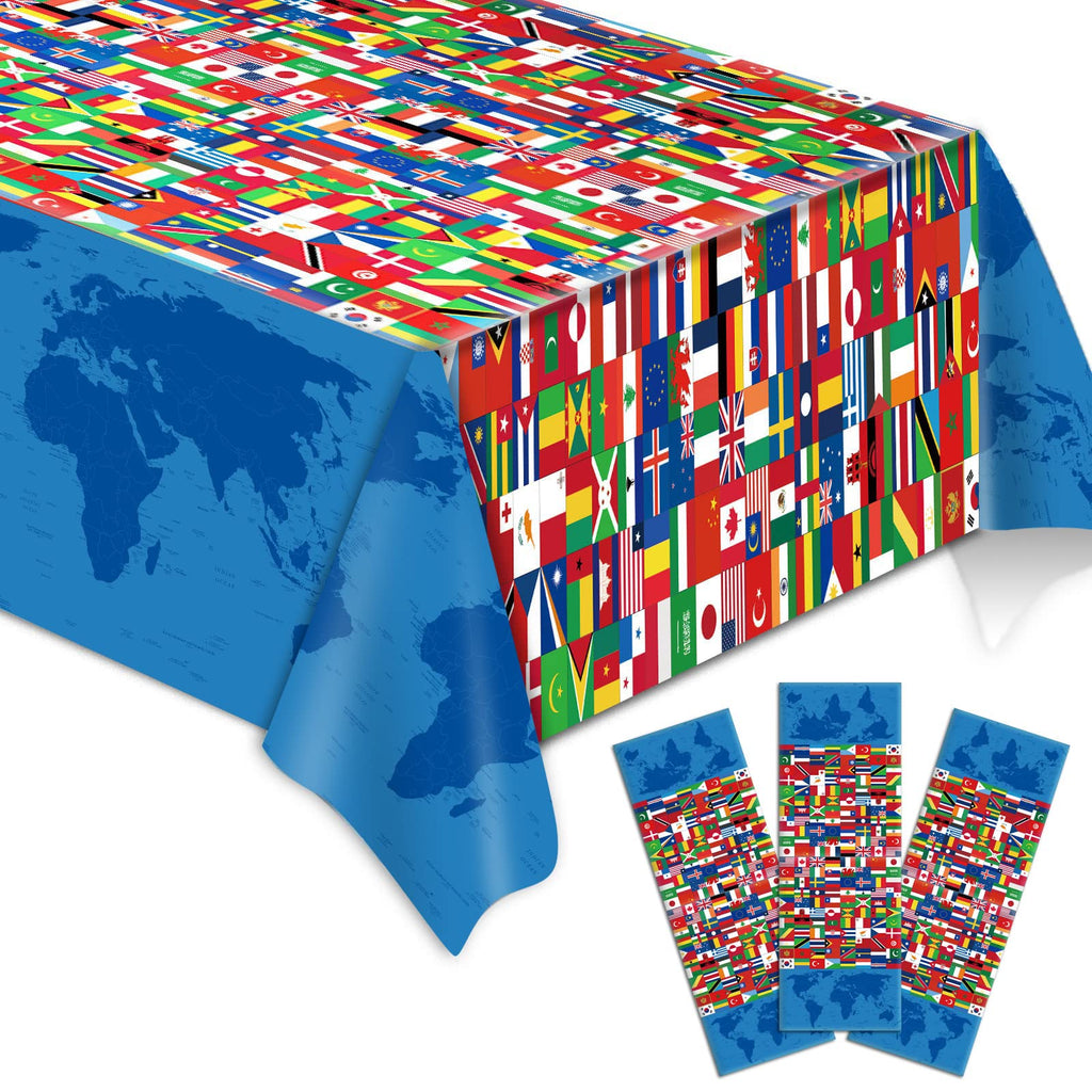 Party Greeting 3-Piece International Flags Tablecloth Set | World Flag Disposable Table Covers