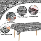 Party Greeting Brick Stone Wall Tablecloth Roll | 100ft x 51in Disposable Medieval Backdrop & Table Cover