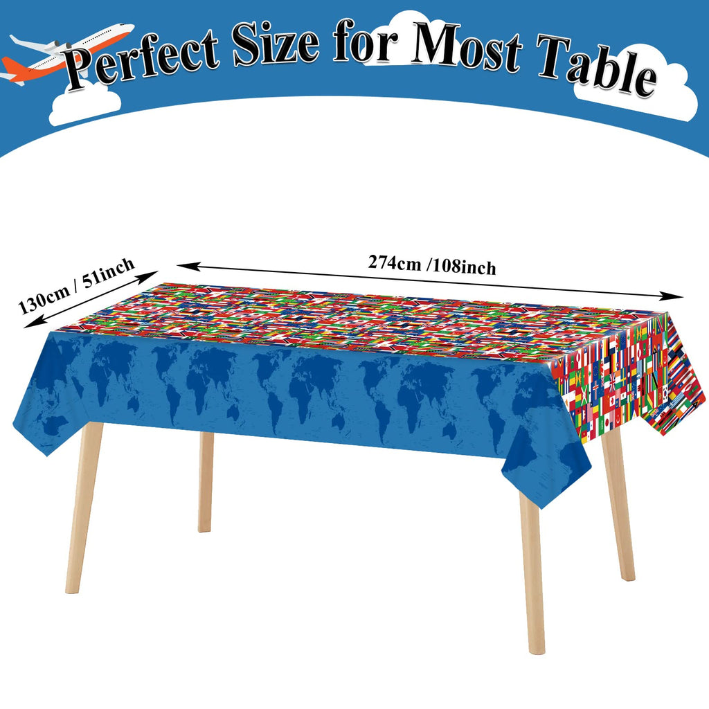 Party Greeting 3-Piece International Flags Tablecloth Set | World Flag Disposable Table Covers