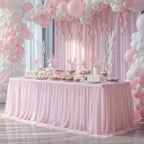 Party Talk Pink Tulle Tablecloth & Skirt for 6ft Tables | Easy Fit & Double-Ruffle