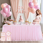 Party Talk Pink Tulle Tablecloth & Skirt for 6ft Tables | Easy Fit & Double-Ruffle