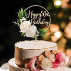 Party to Be Happy 50th Birthday Cake Topper – 3D White Roses