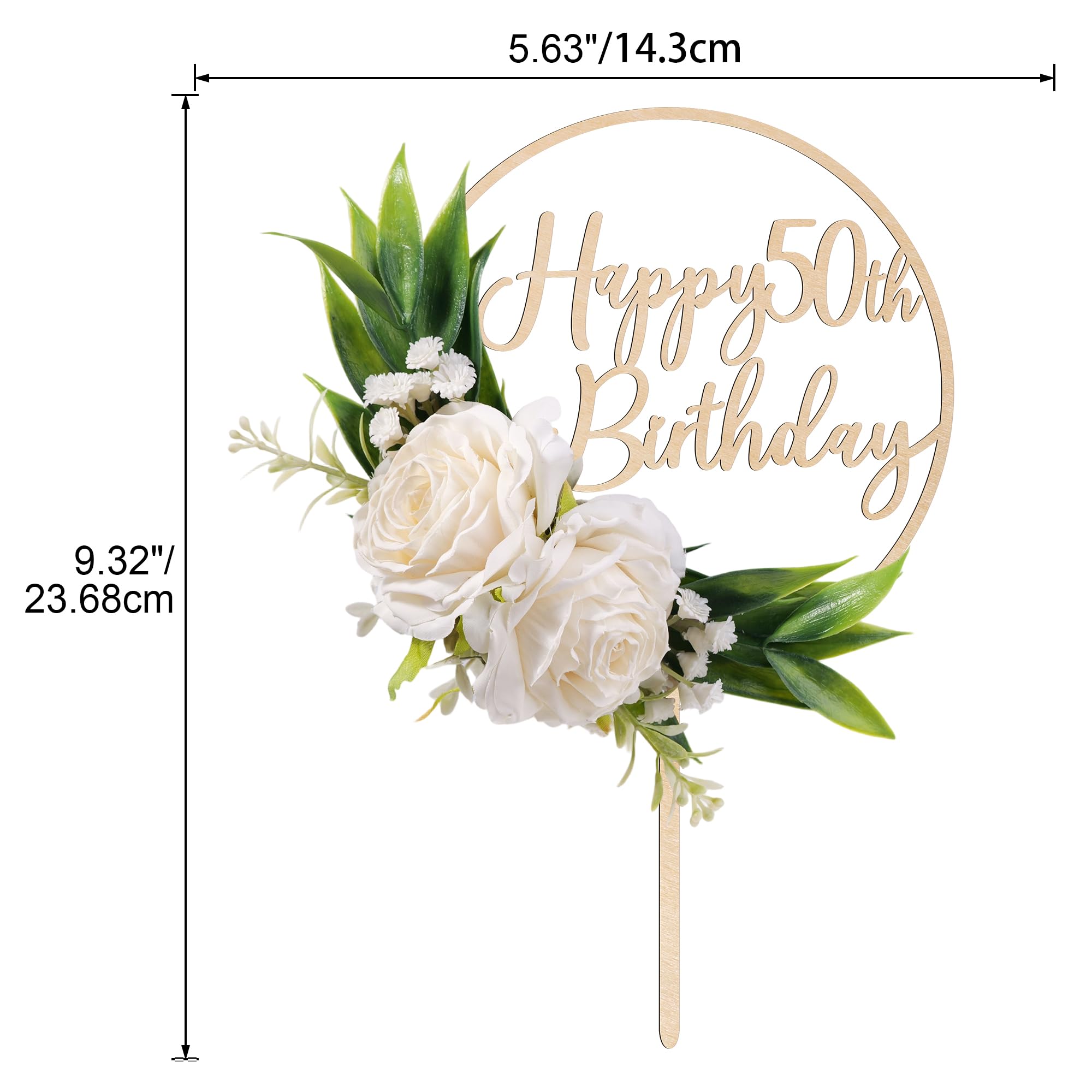Party to Be Happy 50th Birthday Cake Topper – 3D White Roses