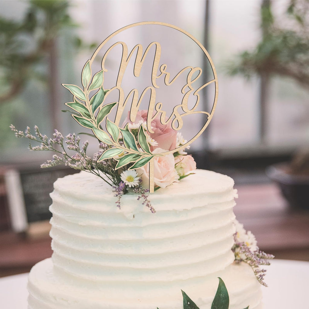 Party to Be Mr & Mrs Greeny – Wooden Wedding Cake Topper (Design 02)