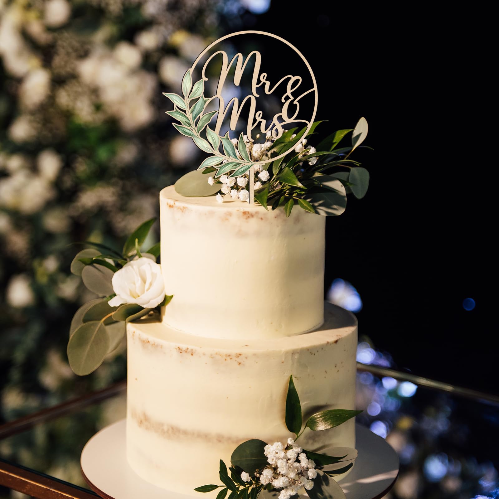 Party to Be Mr & Mrs Greeny – Wooden Wedding Cake Topper (Design 02)