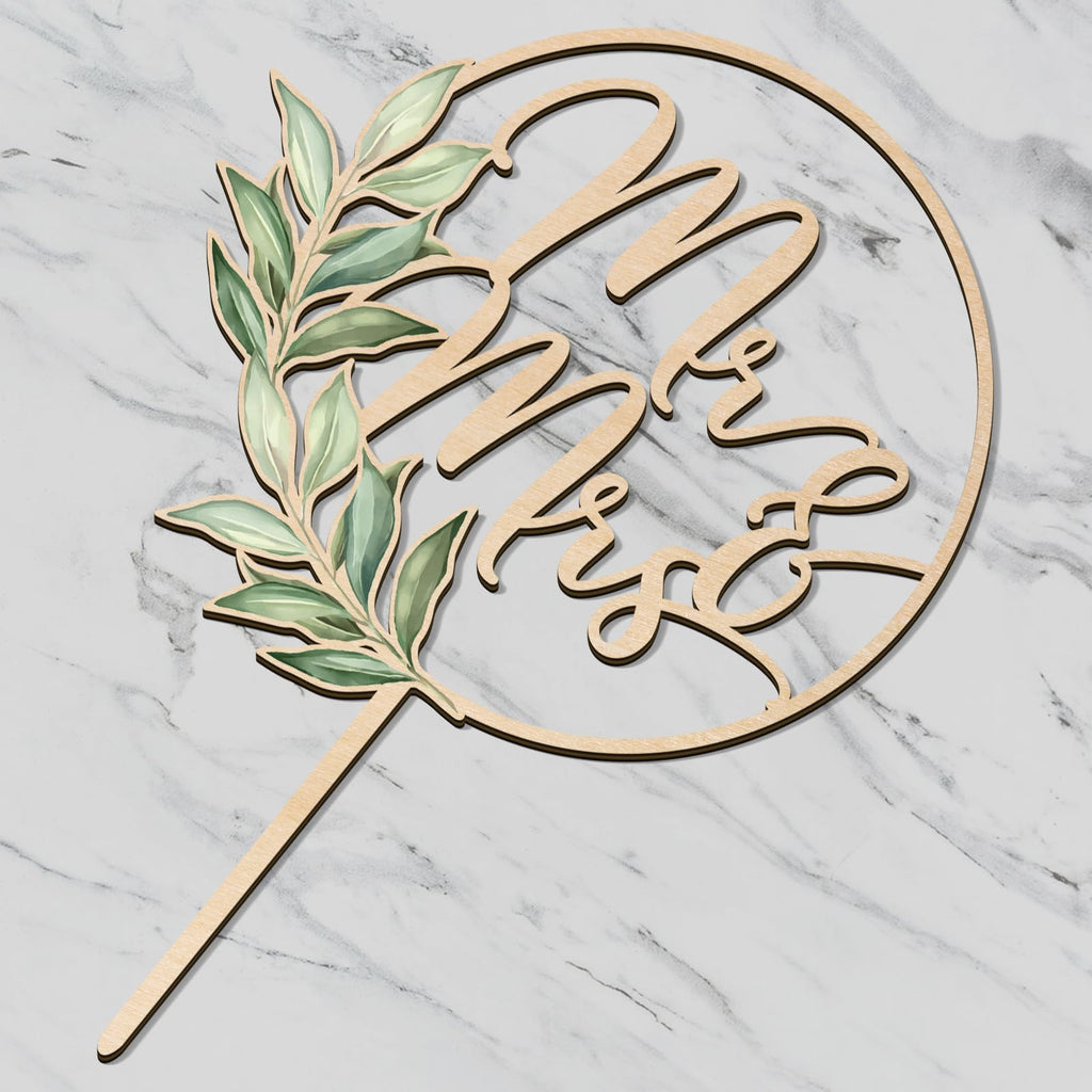 Party to Be Mr & Mrs Greeny – Wooden Wedding Cake Topper (Design 02)