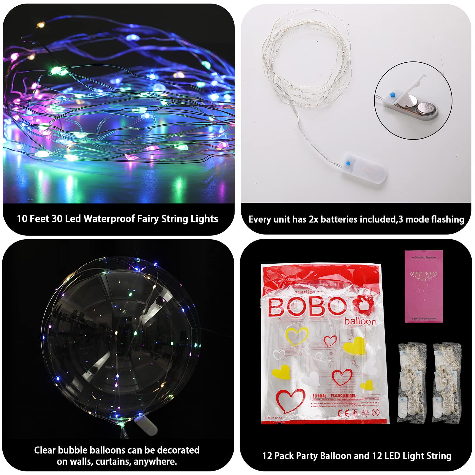 PartyFun4u 18-Pack LED Balloons — Batteries Included, 3 Modes, 24" Latex for Weddings & Parties