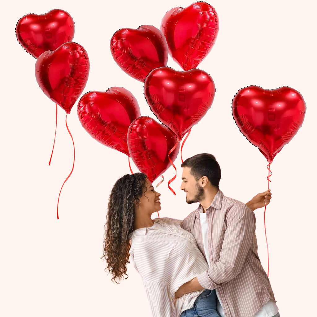 PartyGarden Red Heart Balloons – 20 Pcs, 18-Inch Foil Heart Balloons for Valentine’s Day, Galentine’s Day & Weddings