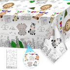 PartyGarden Giant Jungle Animal Coloring Tablecloth 54x108 in — Safari Zoo Theme Kids Party Decor