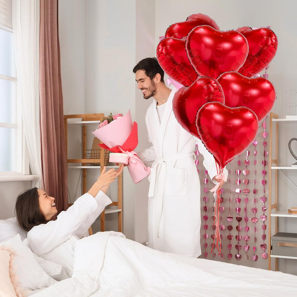 PartyGarden Red Heart Balloons – 20 Pcs, 18-Inch Foil Heart Balloons for Valentine’s Day, Galentine’s Day & Weddings