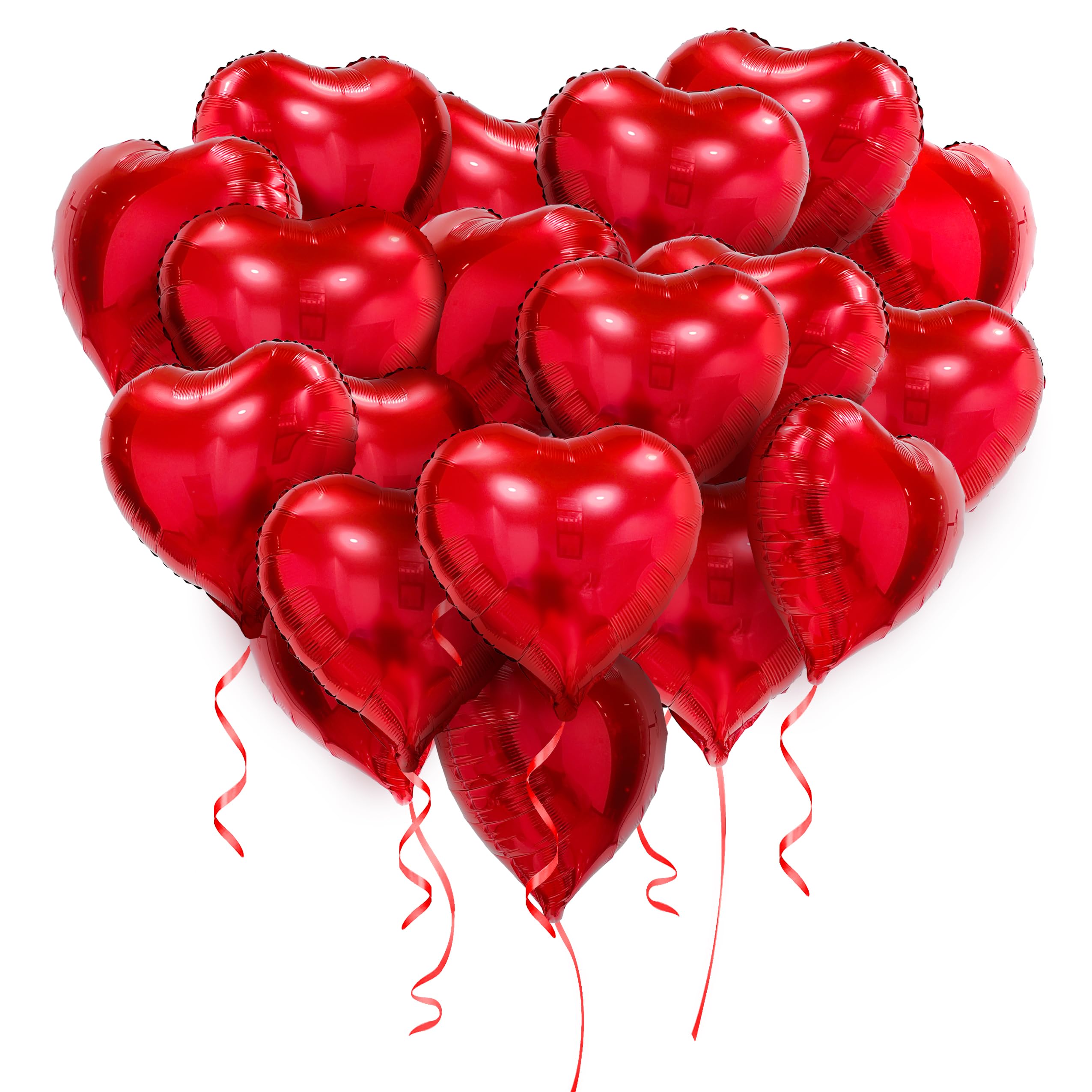 PartyGarden Red Heart Balloons – 20 Pcs, 18-Inch Foil Heart Balloons for Valentine’s Day, Galentine’s Day & Weddings