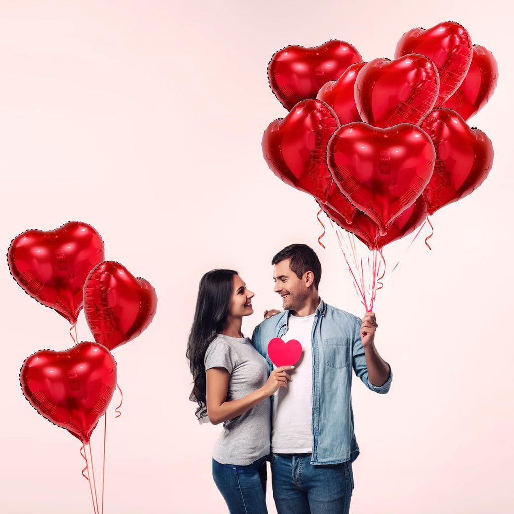 PartyGarden Red Heart Balloons – 20 Pcs, 18-Inch Foil Heart Balloons for Valentine’s Day, Galentine’s Day & Weddings