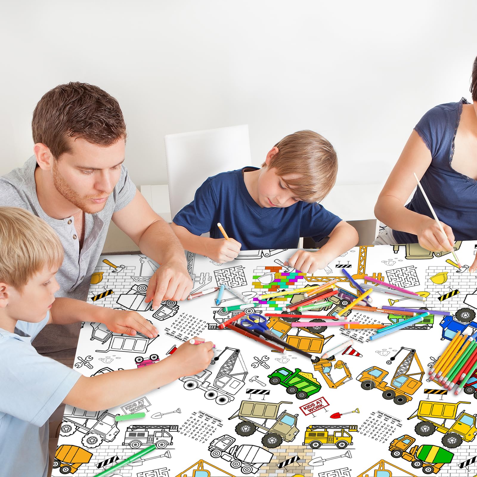 PartyGarden Giant Construction Coloring Tablecloth 54x108 in – Kids Party Decor & Coloring Fun