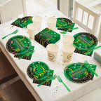 Party Greeting 96Pcs Green Hero Party Plates Napkins Forks - City Silhouettes Theme, Serves 24