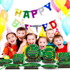 Party Greeting 96Pcs Green Hero Party Plates Napkins Forks - City Silhouettes Theme, Serves 24