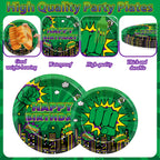 Party Greeting 96Pcs Green Hero Party Plates Napkins Forks - City Silhouettes Theme, Serves 24
