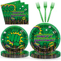 Party Greeting 96Pcs Green Hero Party Plates Napkins Forks - City Silhouettes Theme, Serves 24