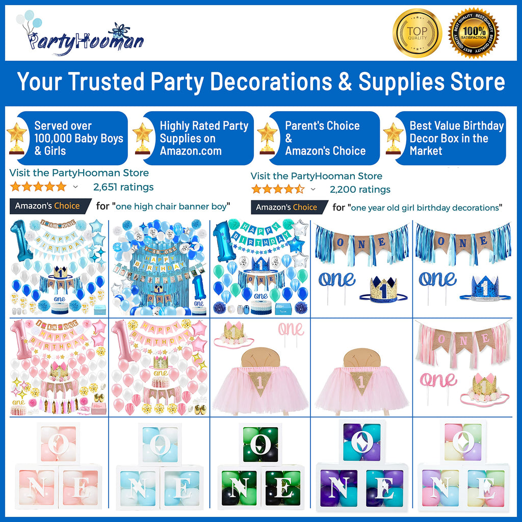 PartyHooman 1st Birthday Photo Banner with Frames – 0-12 Months Milestones Garland (Black)