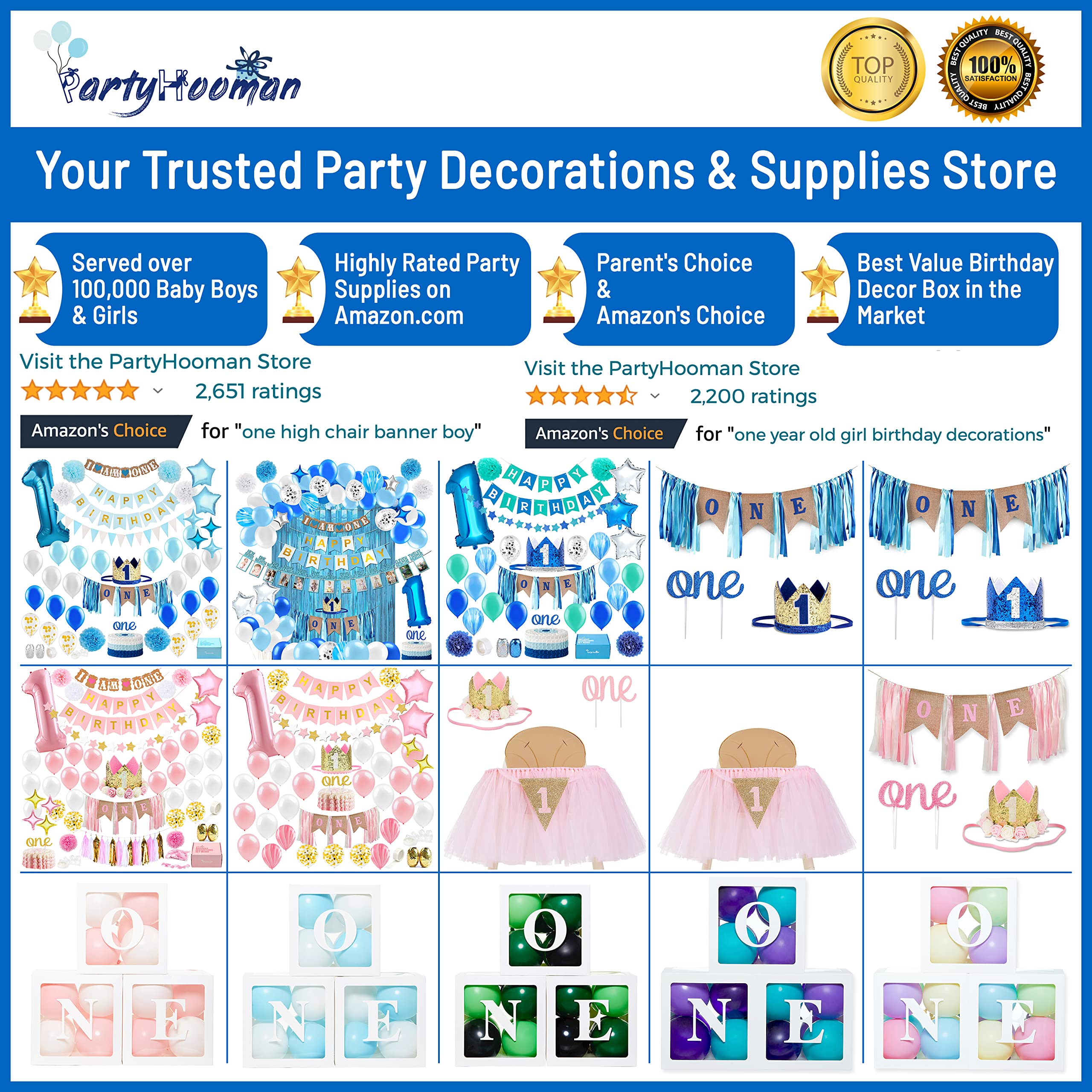 PartyHooman 1st Birthday Photo Banner with Frames – 0-12 Months Milestones Garland (Black)