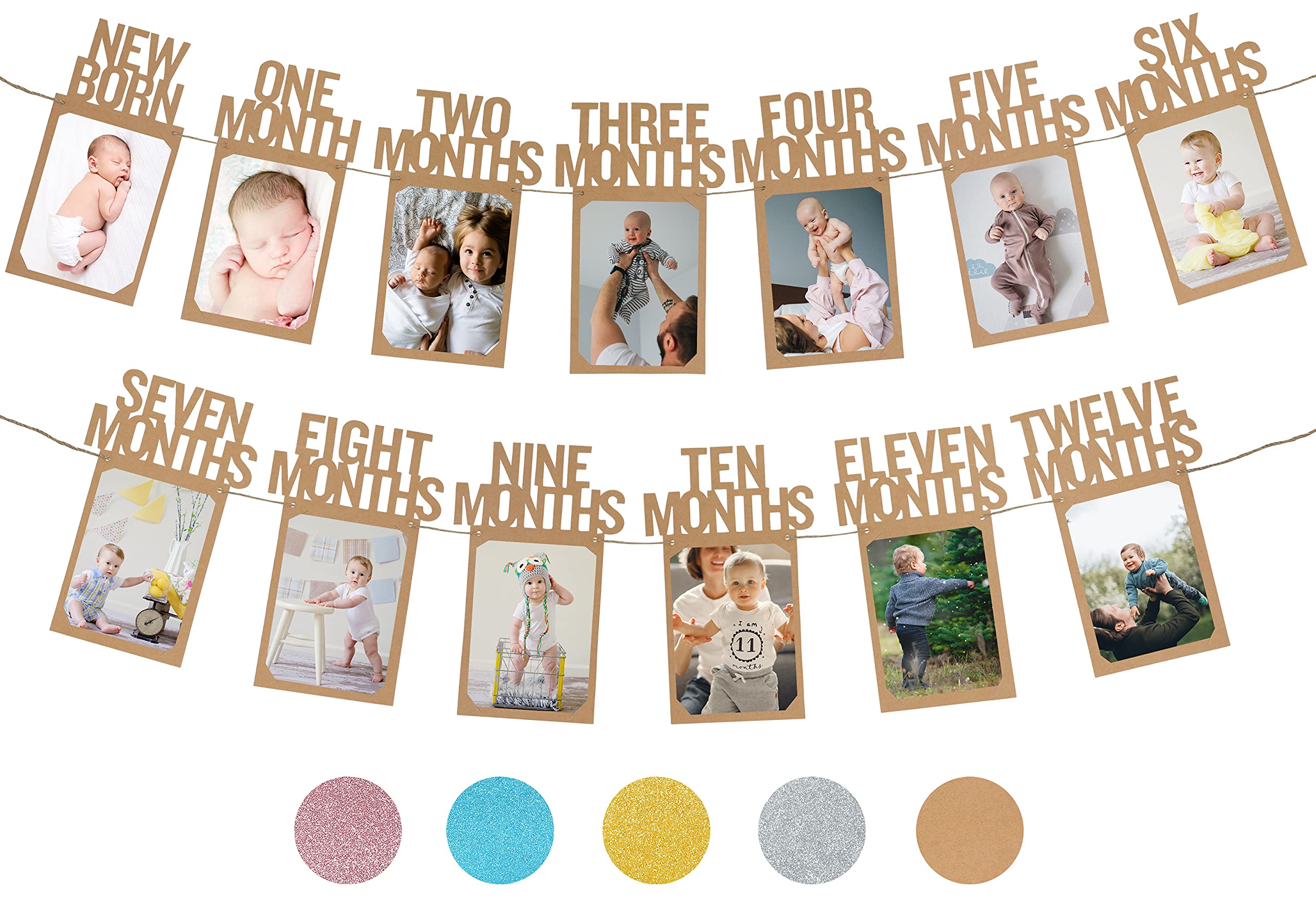 PartyHooman 1st Birthday Photo Banner — Newborn to 12 Months (Kraft)