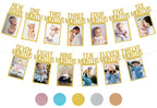 PartyHooman 1st Birthday Photo Banner – Pre-Strung, Frames & Newborn Card (Gold)