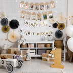 PartyHooman 1st Birthday Photo Banner — Newborn to 12 Months (Kraft)