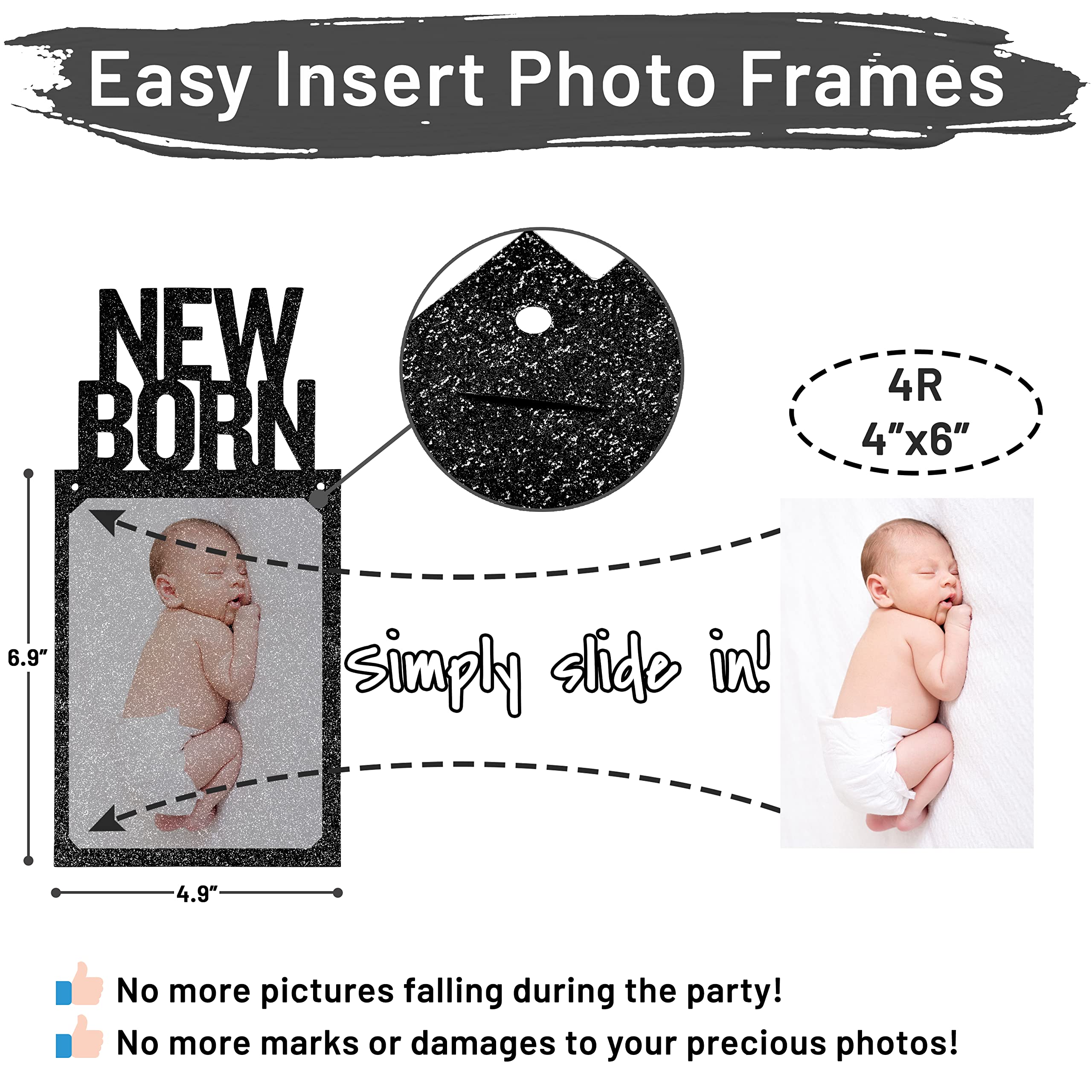 PartyHooman 1st Birthday Photo Banner with Frames – 0-12 Months Milestones Garland (Black)