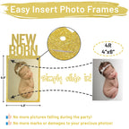 PartyHooman 1st Birthday Photo Banner – Pre-Strung, Frames & Newborn Card (Gold)