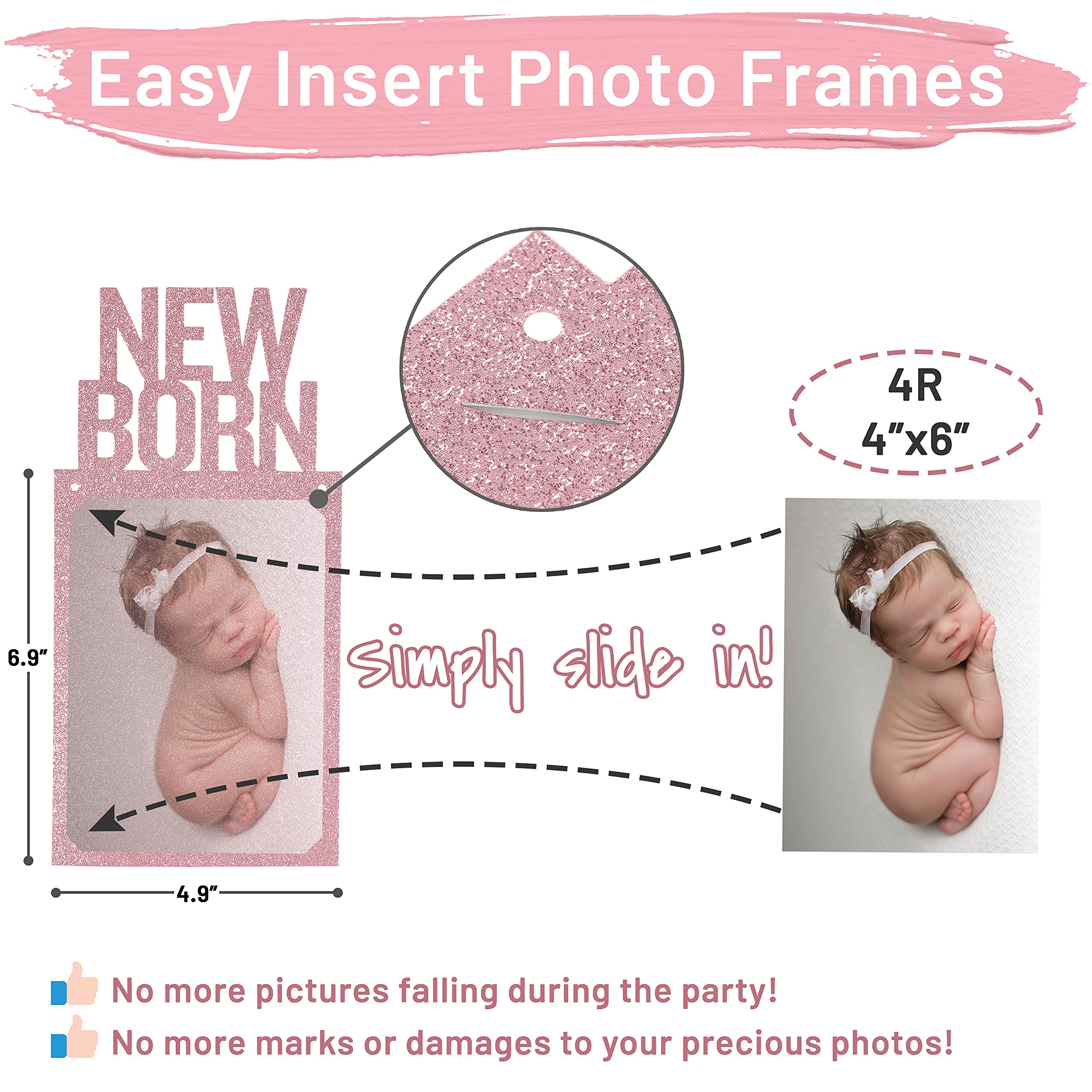 PartyHooman 1st Birthday Photo Banner for Baby – Pre-strung Milestones Garland (0-12 Months) Rose Gold