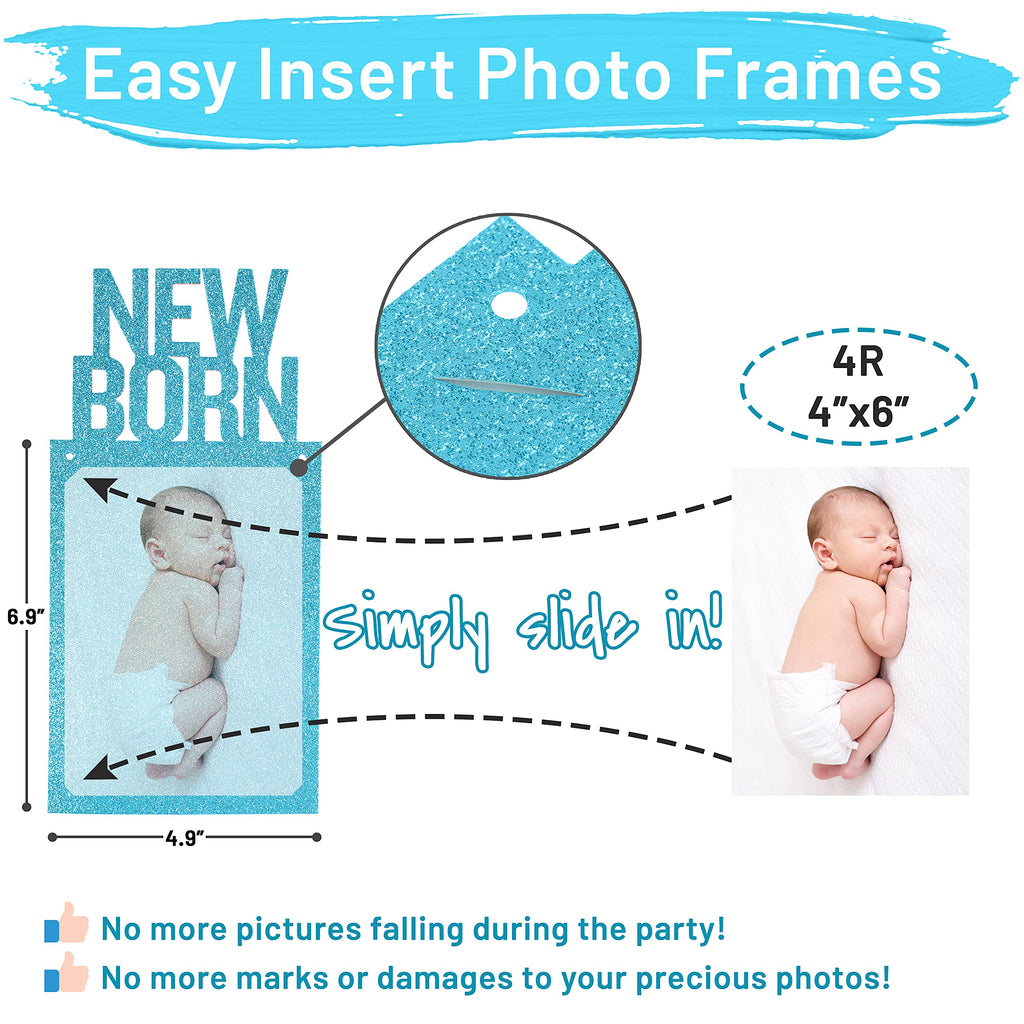 PartyHooman 1st Birthday Photo Banner Blue – Pre-Strung Milestones 0–12 Months