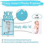 PartyHooman 1st Birthday Photo Banner Blue – Pre-Strung Milestones 0–12 Months