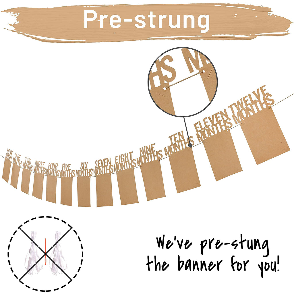 PartyHooman 1st Birthday Photo Banner — Newborn to 12 Months (Kraft)