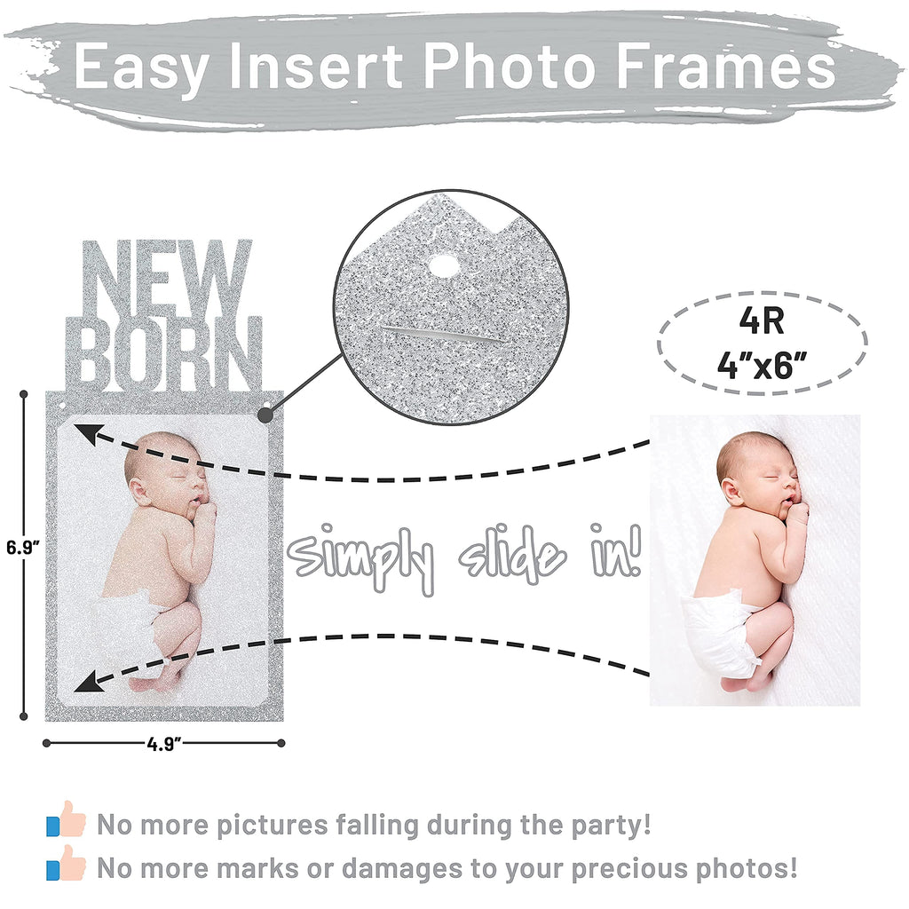 PartyHooman 1st Birthday Photo Banner — Pre-strung Silver Frame, Newborn to 12 Months Milestones