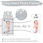 PartyHooman 1st Birthday Photo Banner — Pre-strung Silver Frame, Newborn to 12 Months Milestones