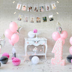 PartyHooman 1st Birthday Photo Banner — Pre-strung Silver Frame, Newborn to 12 Months Milestones