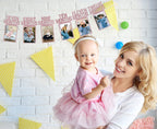 PartyHooman 1st Birthday Photo Banner for Baby – Pre-strung Milestones Garland (0-12 Months) Rose Gold