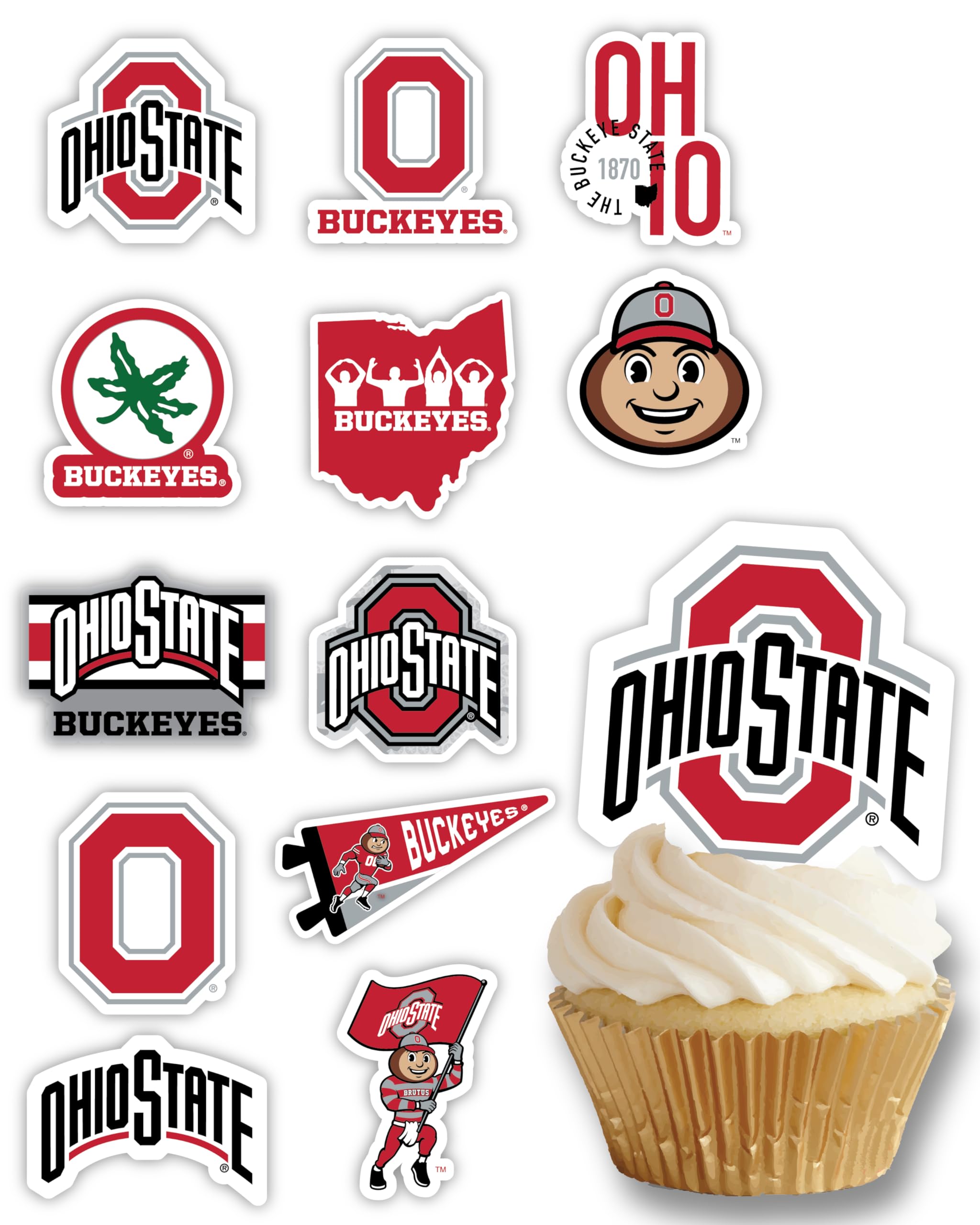 PartyKandy Ohio State Cupcake Toppers - 24 Piece Football & Graduation Decor