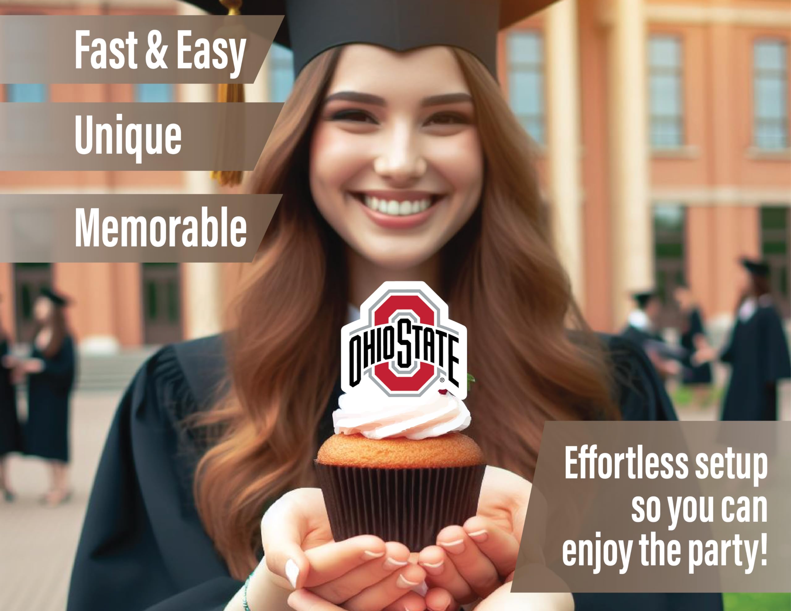 PartyKandy Ohio State Cupcake Toppers - 24 Piece Football & Graduation Decor