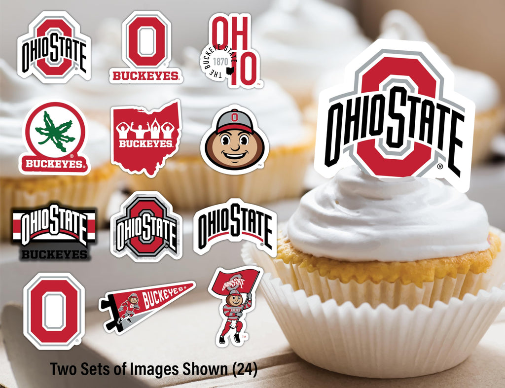 PartyKandy Ohio State Cupcake Toppers - 24 Piece Football & Graduation Decor