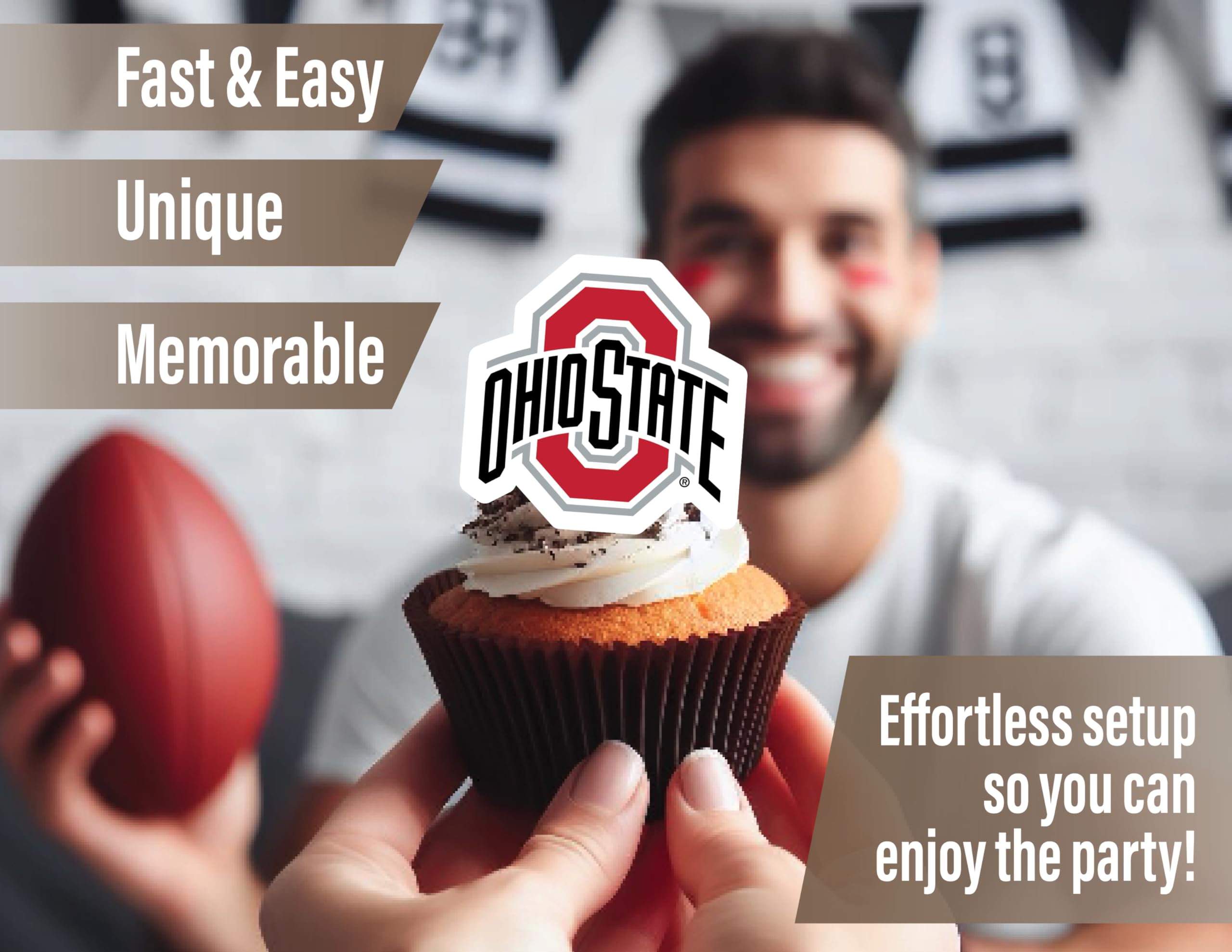 PartyKandy Ohio State Cupcake Toppers - 24 Piece Football & Graduation Decor