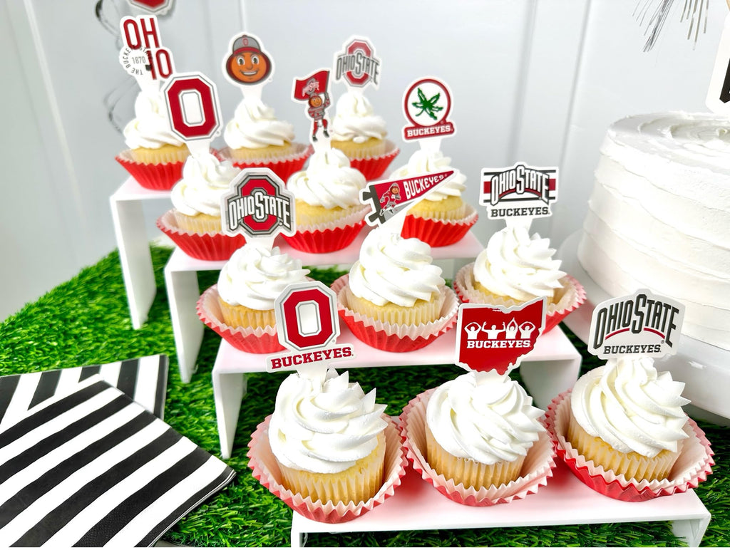 PartyKandy Ohio State Cupcake Toppers - 24 Piece Football & Graduation Decor