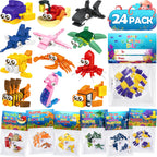 Partylamb Valentines Day Gifts for Kids – Sea Animals Building Blocks & Cards (24-Pack)