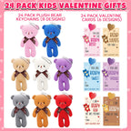 Partylamb Valentines Day Gifts for Kids — 24-Pack Mini Bear Keychains + Cards