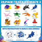 Partylamb Valentines Day Gifts for Kids – Sea Animals Building Blocks & Cards (24-Pack)