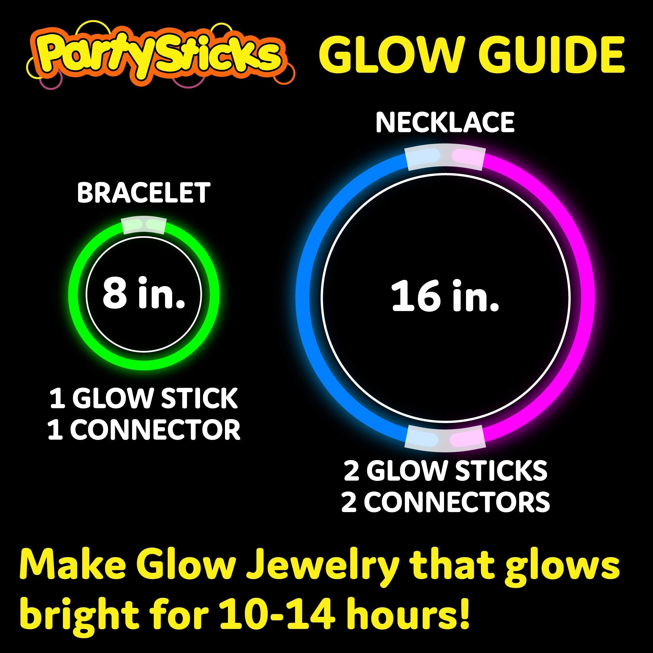PartySticks Glow Sticks Bulk Neon Party Supplies – 200 x 8-Inch Neon Sticks with Connectors