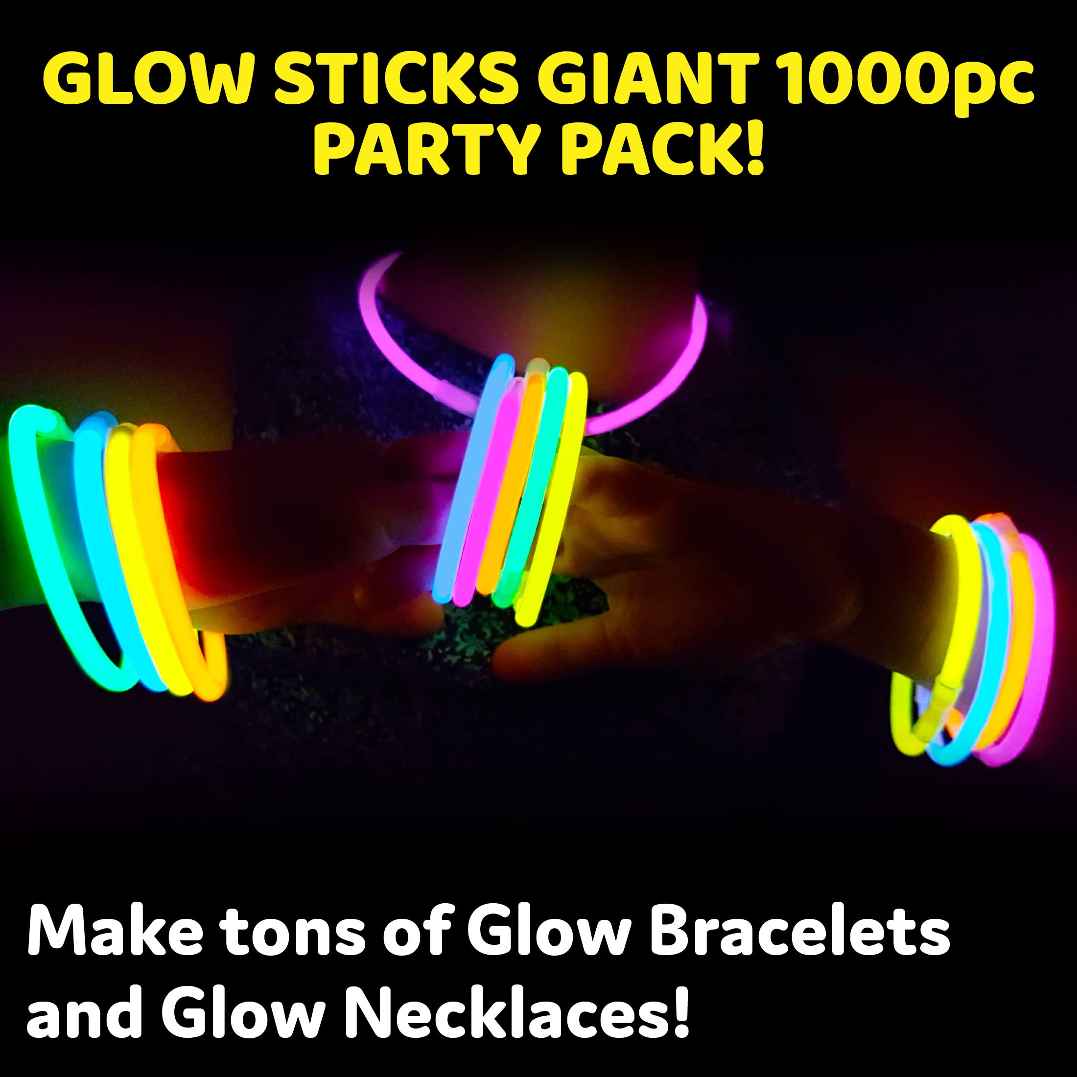 PartySticks Glow Sticks 1000 Pack – 8-Inch Neon Glow, Waterproof, Connectors